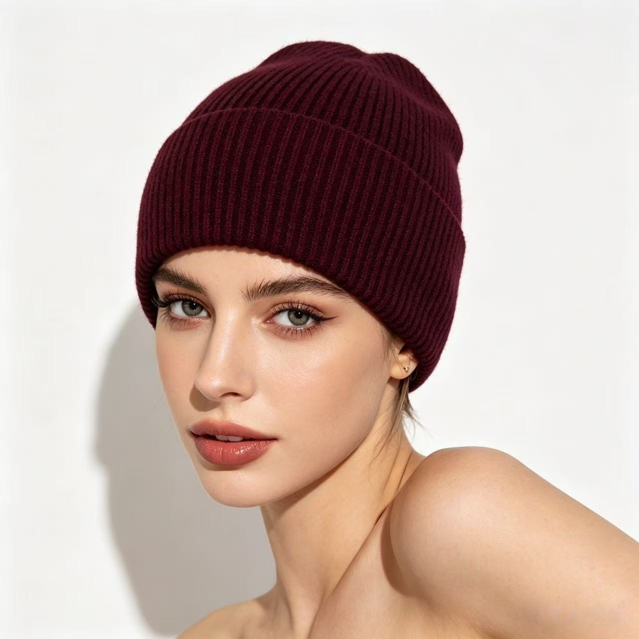 Navy Blue Ribbed Knit Thermal  - Beanie Cuffed Knit 评论和价格