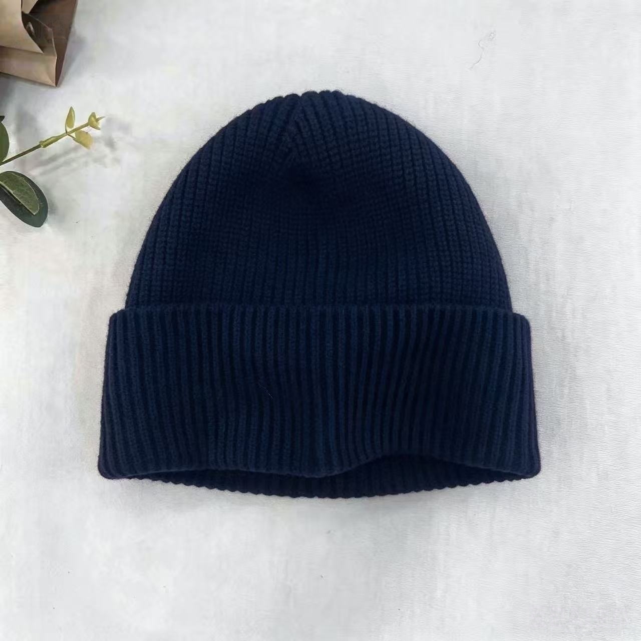 Navy Blue Ribbed Knit Thermal  - Beanie Cuffed Knit 评论和价格