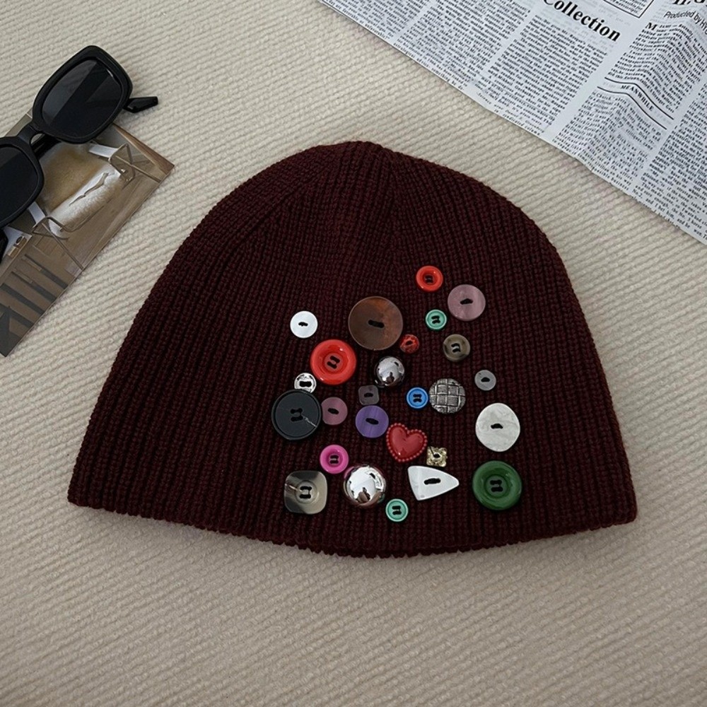 Colorful Button Beanie Hat Cuf - Beanie Cuffed Knit 评论和价格