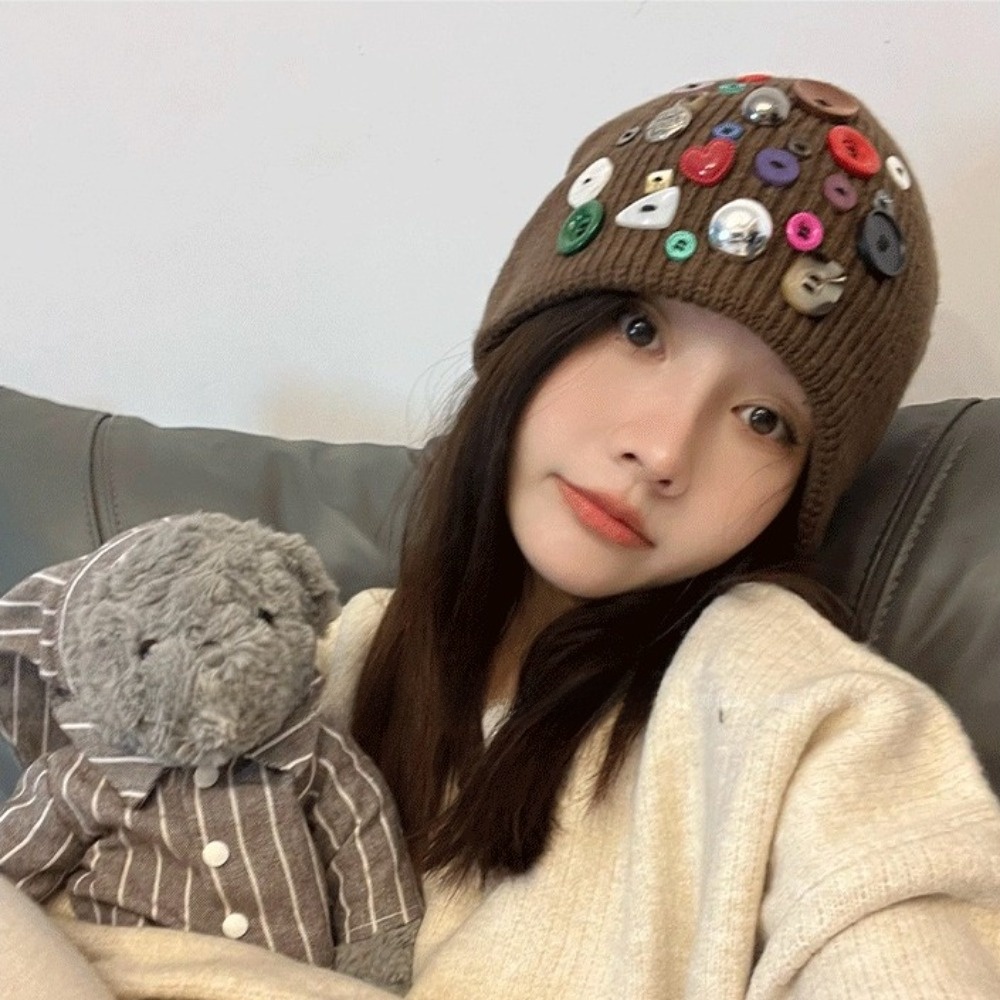 Colorful Button Beanie Hat Cuf - Beanie Cuffed Knit 评论和价格