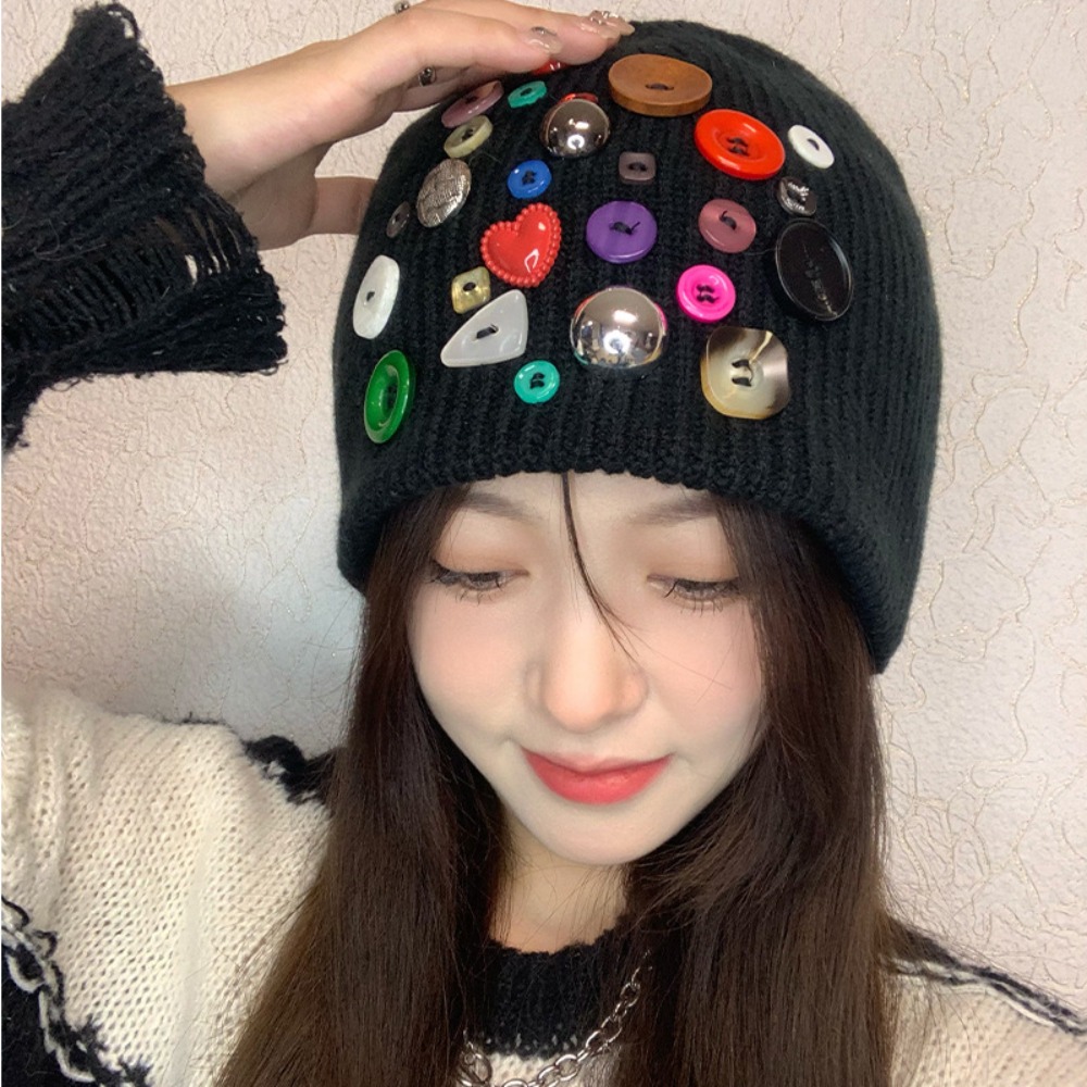 Colorful Button Beanie Hat Cuf - Beanie Cuffed Knit 评论和价格