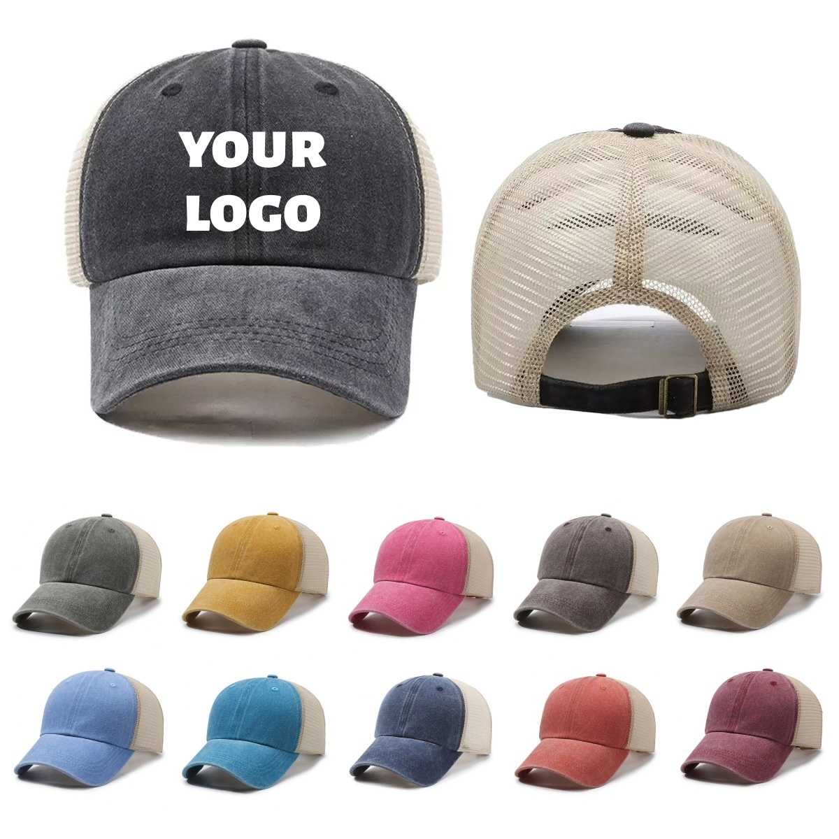 Custom Logo Washed Mesh Cap Br - Visor Sun Hat 评论和价格
