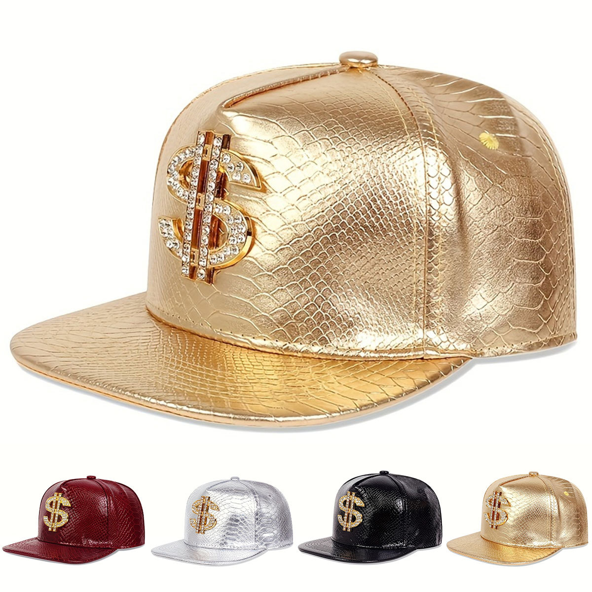 Leather Metallic Dollar Sign B - Snapback Hat Flat 评论和价格