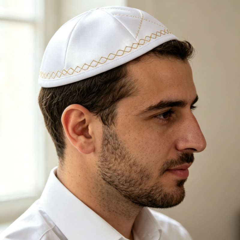 White Satin Jewish Kippah with - Skull Cap Helmet Liner 评论和价格