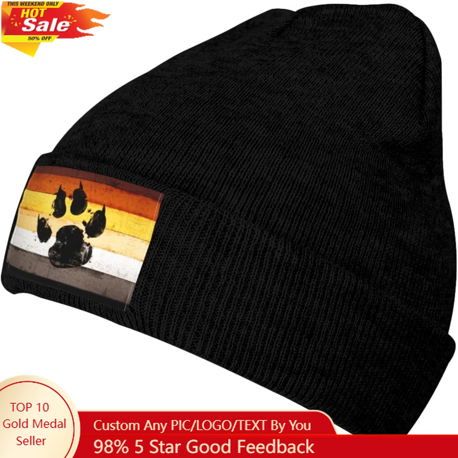 Gay Flag Bear paw LGBT Knit Be - Beanie Cuffed Knit 评论和价格