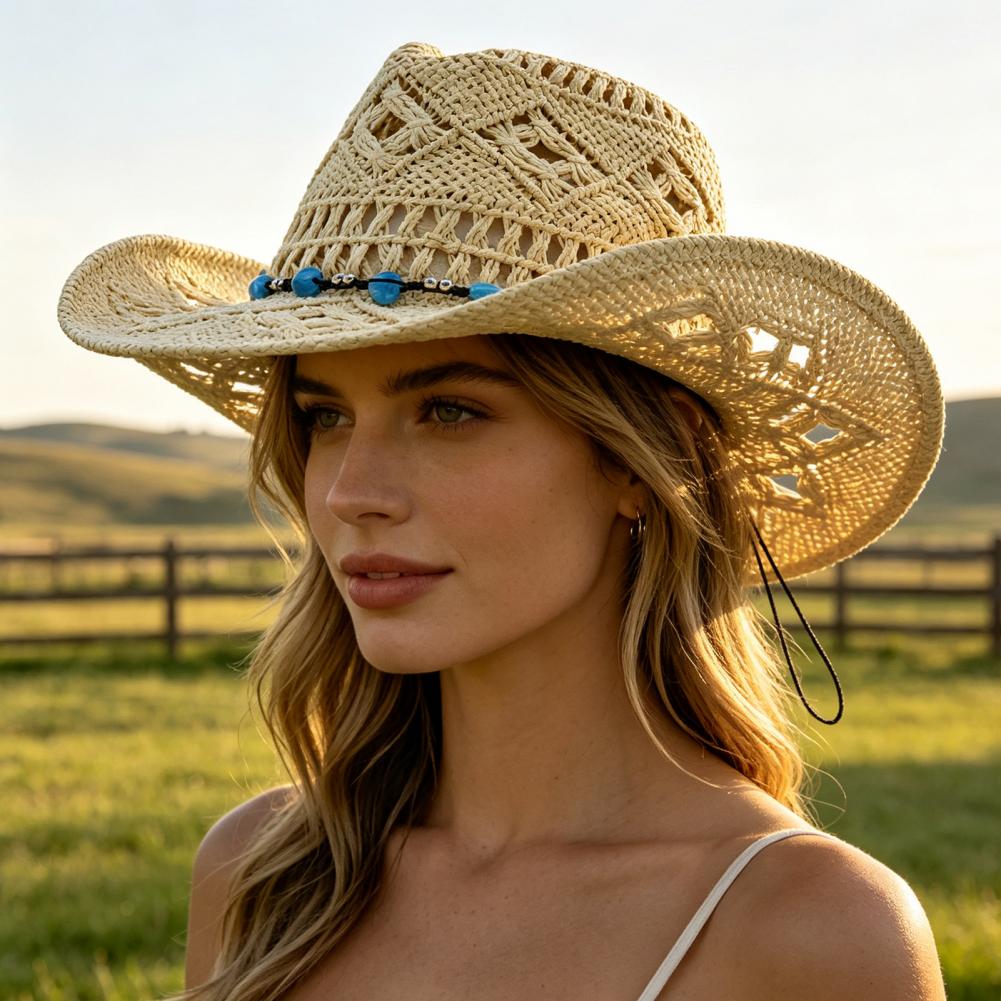 Wide Brim Cowboy Hat Comfortab - Cowboy Hat Straw 评论和价格
