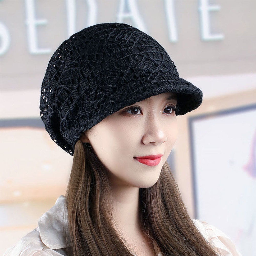 Hollow Out Flower Beanie Cap B - Baseball Cap Structured 评论和价格