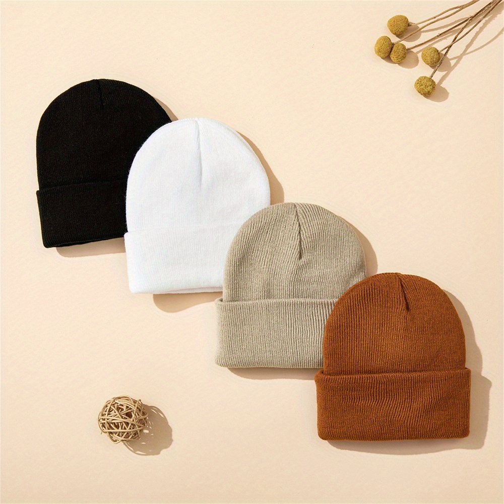 4pcs Baby Hat Knit Cuffed Bean - Beanie Cuffed Knit 评论和价格