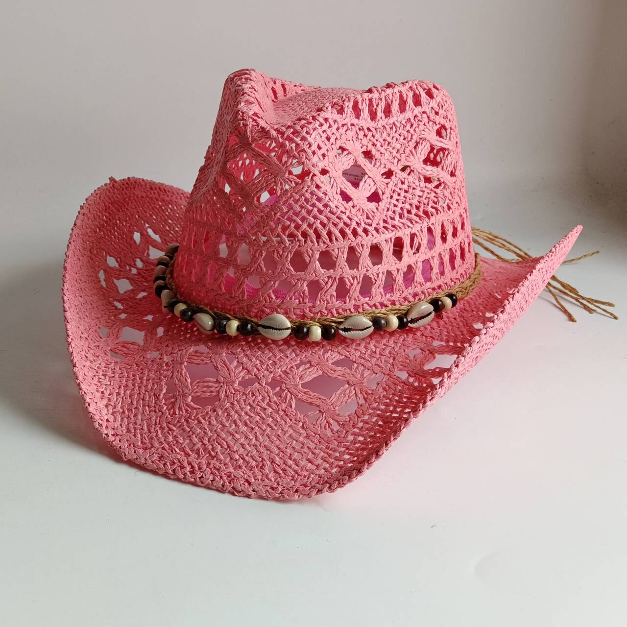 Pink Cowboy straw hat  hollow  - Cowboy Hat Straw 评论和价格