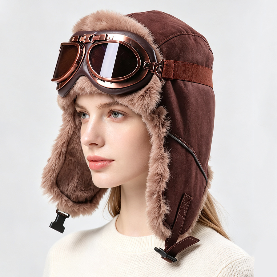 Vintage Aviator Hat with Goggl - Winter Trapper Hat 评论和价格