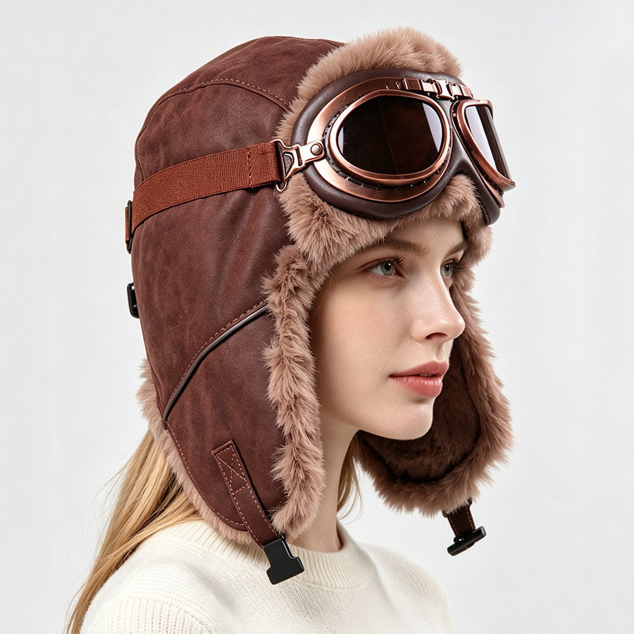 Vintage Aviator Hat with Goggl - Winter Trapper Hat 评论和价格